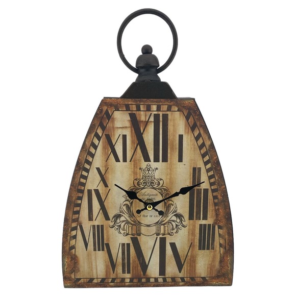 Kettle Bell Clock Shed Collection Brown Metal Wall Mantel Desk Shelf 9x12.7" NEW - Picture 1 of 13